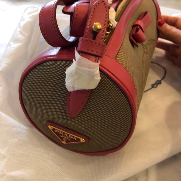 Prada Pink Logo Jacquard Barrel Purse - Picture 6 of 6